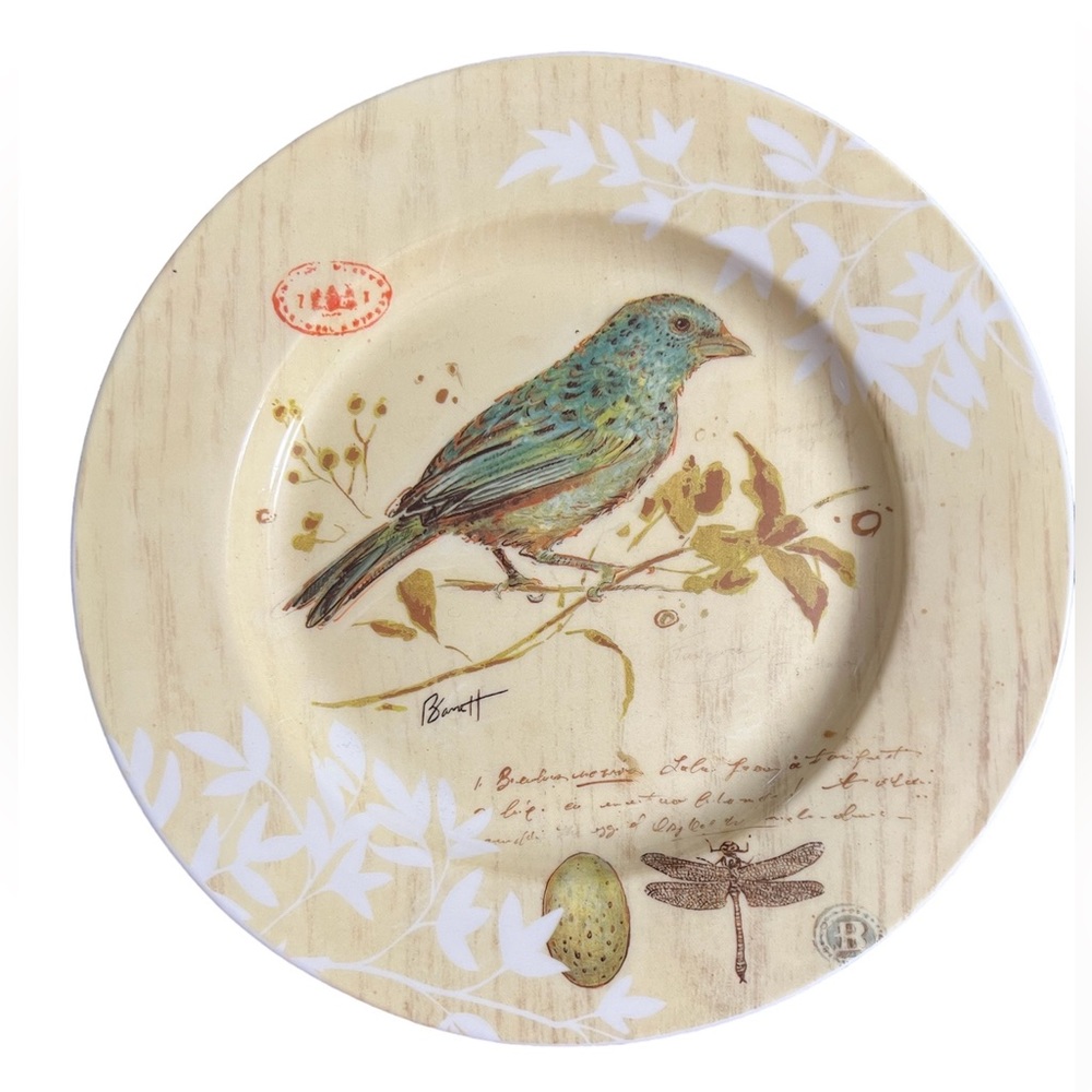 Cypress Home "BIRD" 8" Plate Cream, Blue Bird & Dragonfly Signed Banett MINT